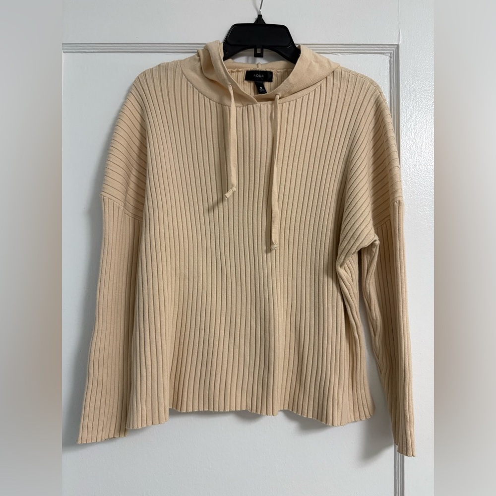 AQUA Bloomingdale’s Ribbed Knit Hoodie beige cream Size Medium